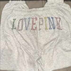 Victoria's Secret Gray Track Pants with Multicolor LOVE PINK